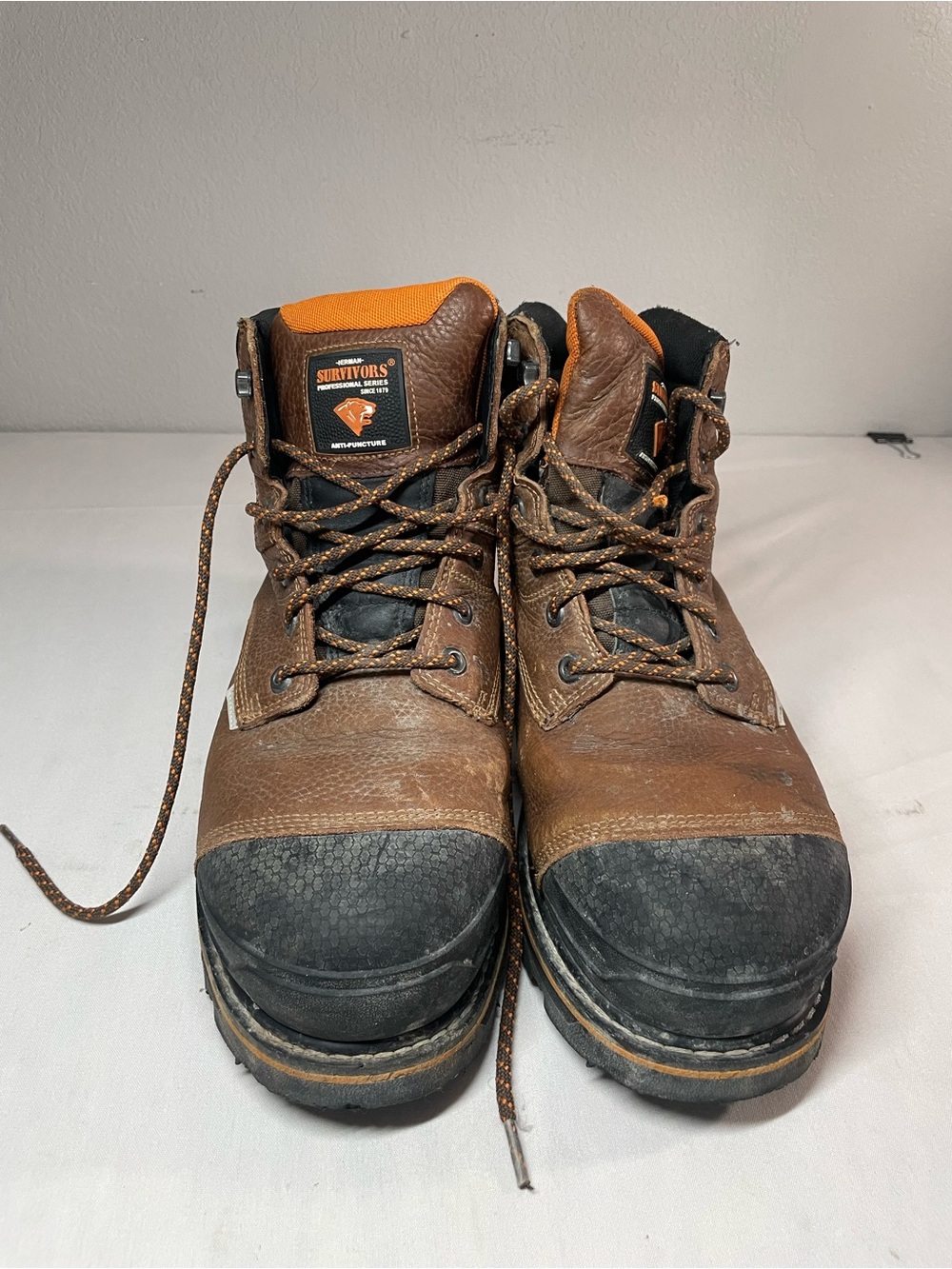 Survivors Men’s Brown Work Boots with Orange Collar Accent